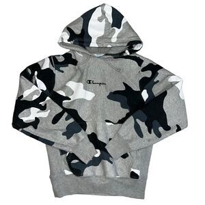 Champion Reverse Weave Hoodie Size Medium Gray Blue Camo Pullover